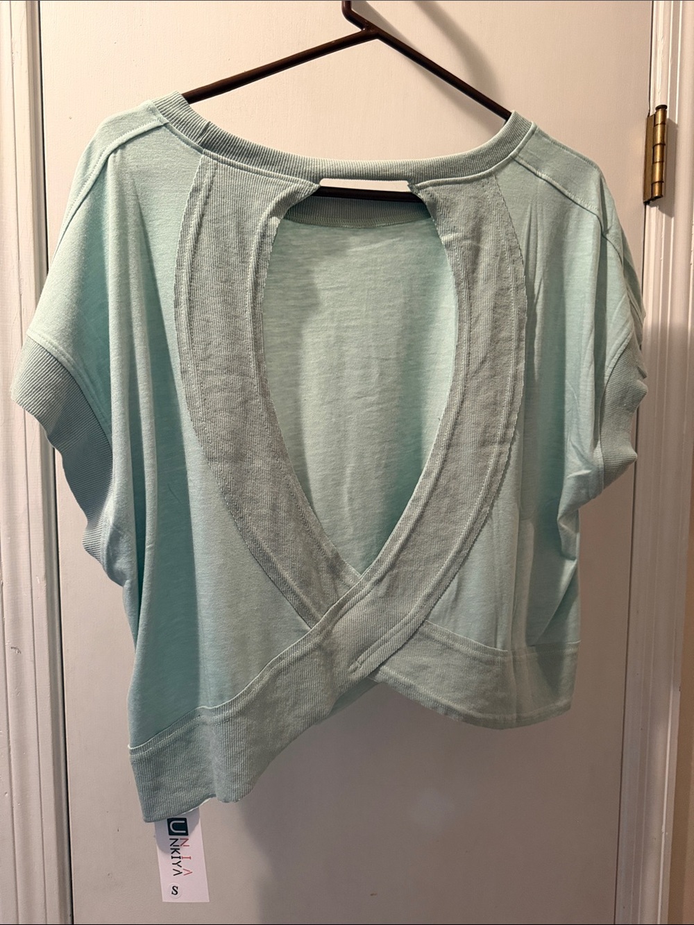 Light Blue Open-Back Short Sleeve Top